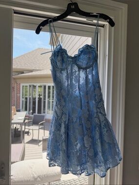 For Love & Lemons Blue Lace Mini Dress